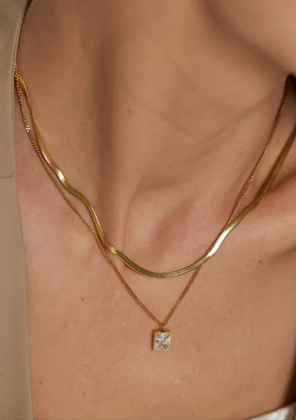 Zirconia Double Layer Necklace