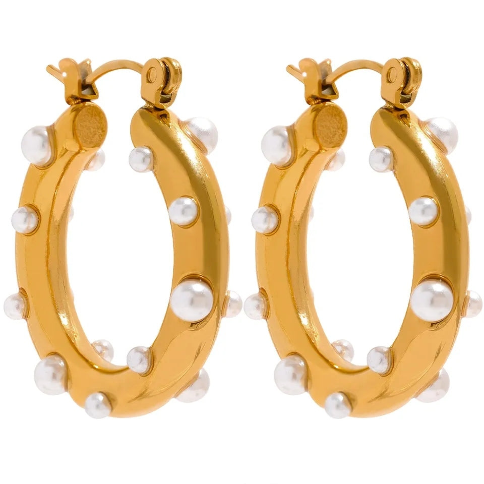 Pearl Studded Hoops